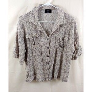 Vici Womens Top Medium Button Front Short Sleeve Cropped Animal Print Rayon